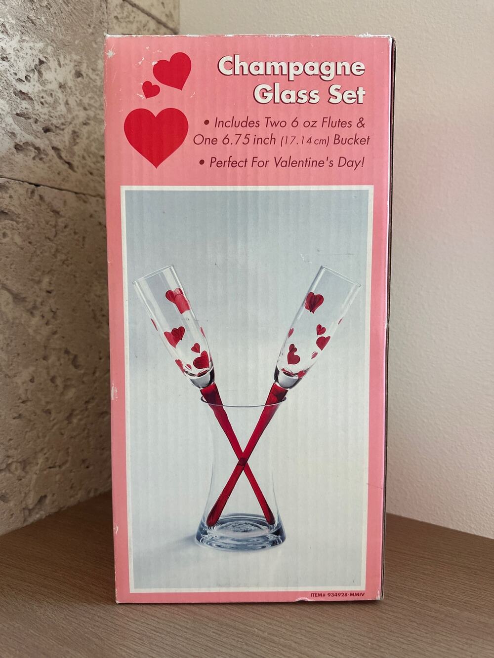 Heart Champagne Glass Set Flutes and Bucket - Bouquet Valentines- Wedding